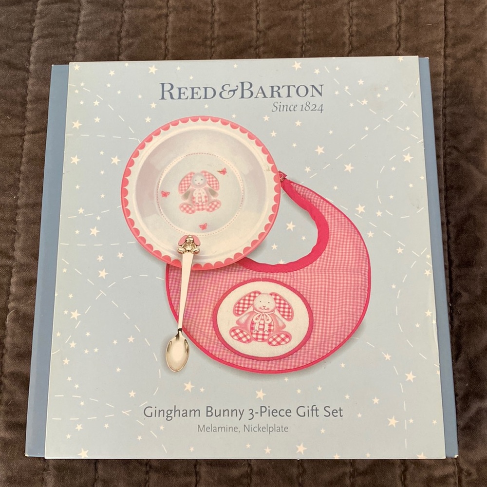NEW! Reed & Barton Gingham Bunny Gift Set